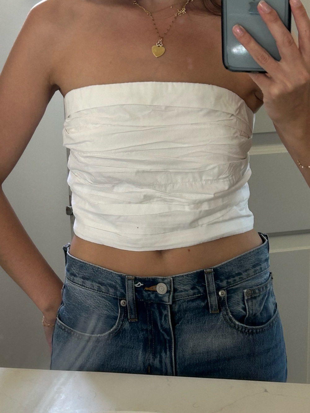 Abercrombie & Fitch White Strapless Ruched Tube Top